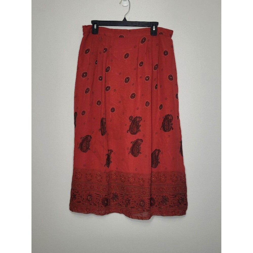 Vintage Sag Harbor black red boho pull on gunge 90s maxi midi skirt size 1x